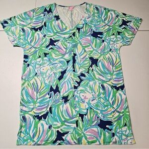 Lilly Pulitzer Lindley Caftan T-Shirt Dress Womens XL Resort Navy Uptown Trunk